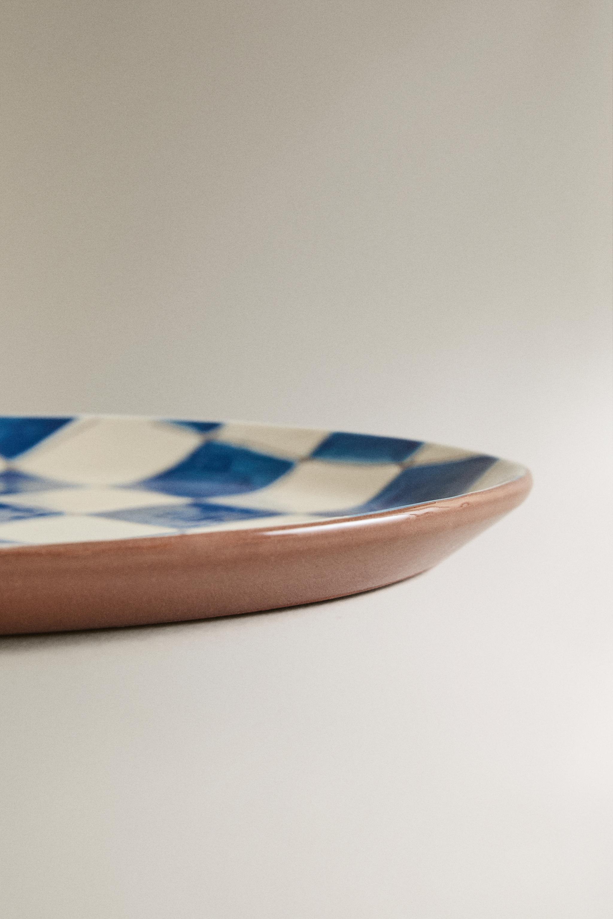 PLATEAU SALLE DE BAIN CÉRAMIQUE LOSANGES BLEUES